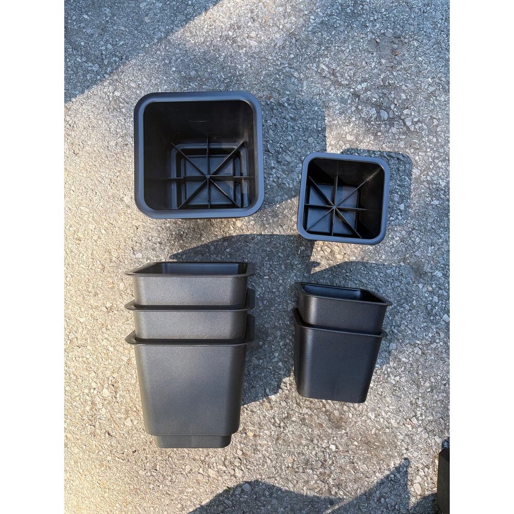 Set of 8 Black Indoor Planter Pots w/ Drainage Trays for Herbs, 4” & 8”